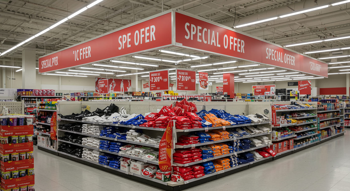 An end rack with very clear promotional signage that says 'Special Offer'