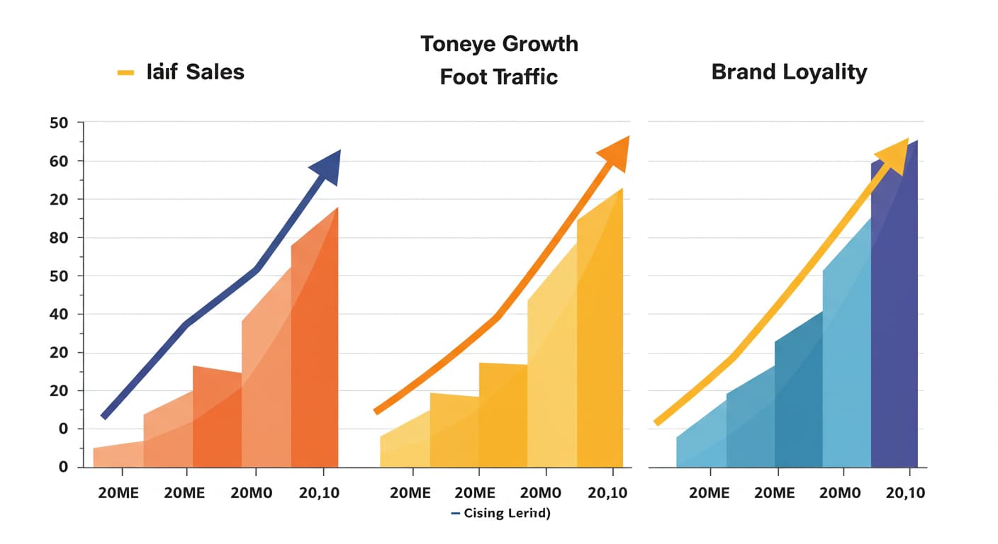 A graphic showing upward trends in sales, foot traffic, and brand loyalty