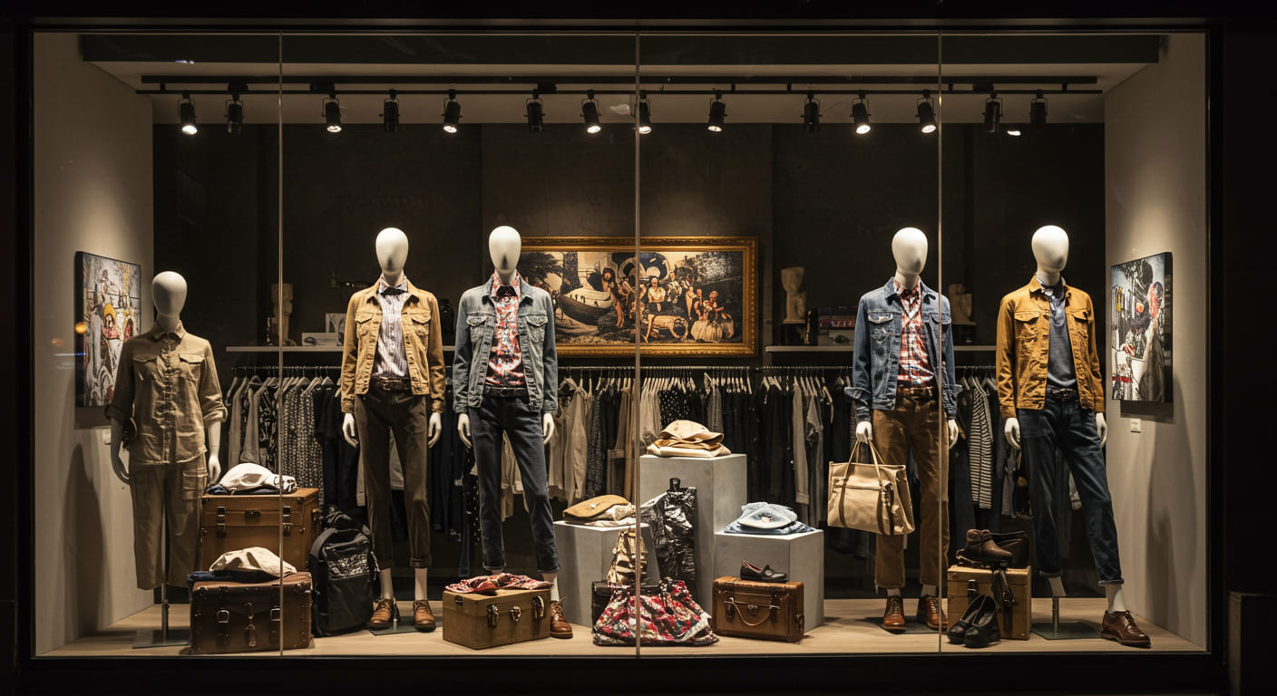A creative and eye-catching store window display for a fashion brand