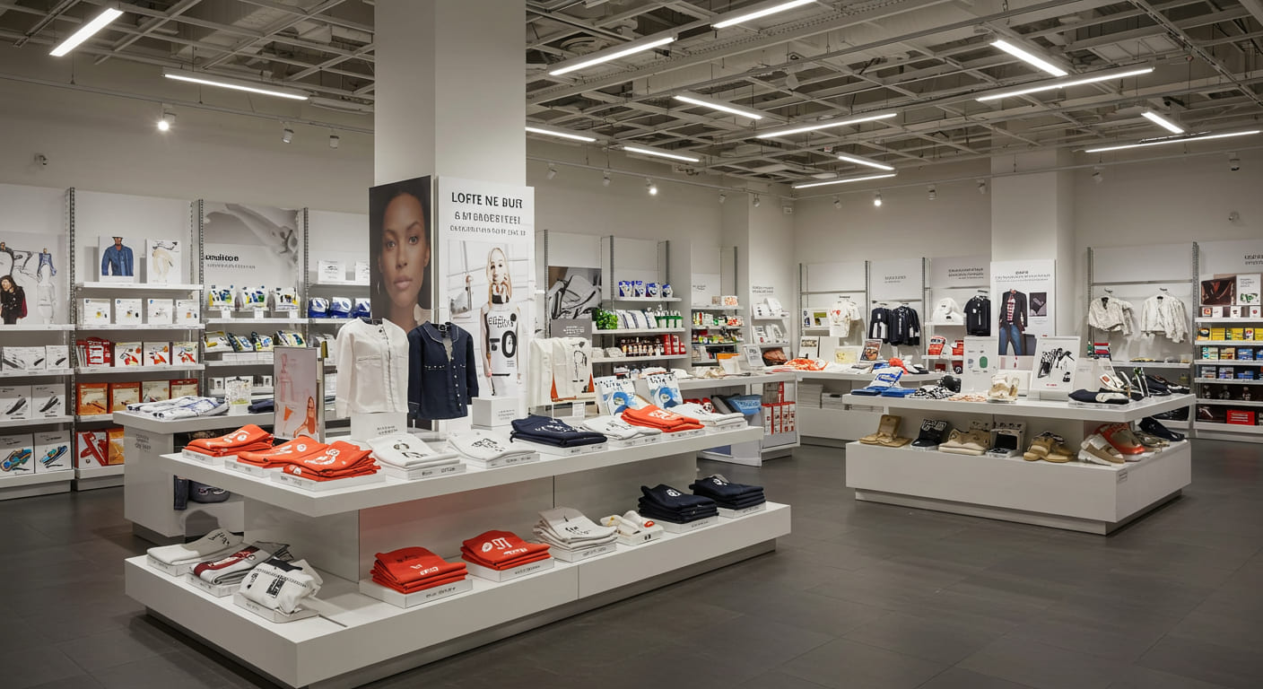 A visual merchandiser sketching a design concept inside a retail store