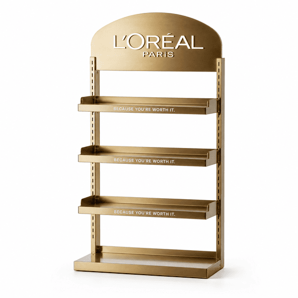 Metal Sheet Cosmetic Brand Logo Display Stand